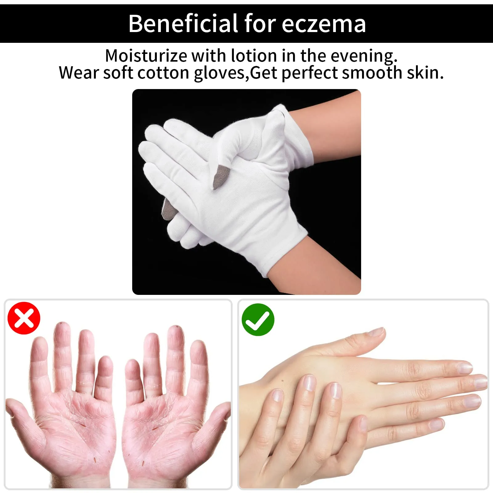 1 Pairs Medium Touch Screen Moisturizing Gloves White Cotton Moisturizing Gloves for OverNight Bedtime Heal Eczema Sleeping Lotion Hand Spa Treatment Gloves Repair Rough Cracked Dry Chapped Hands Skin 1 pair