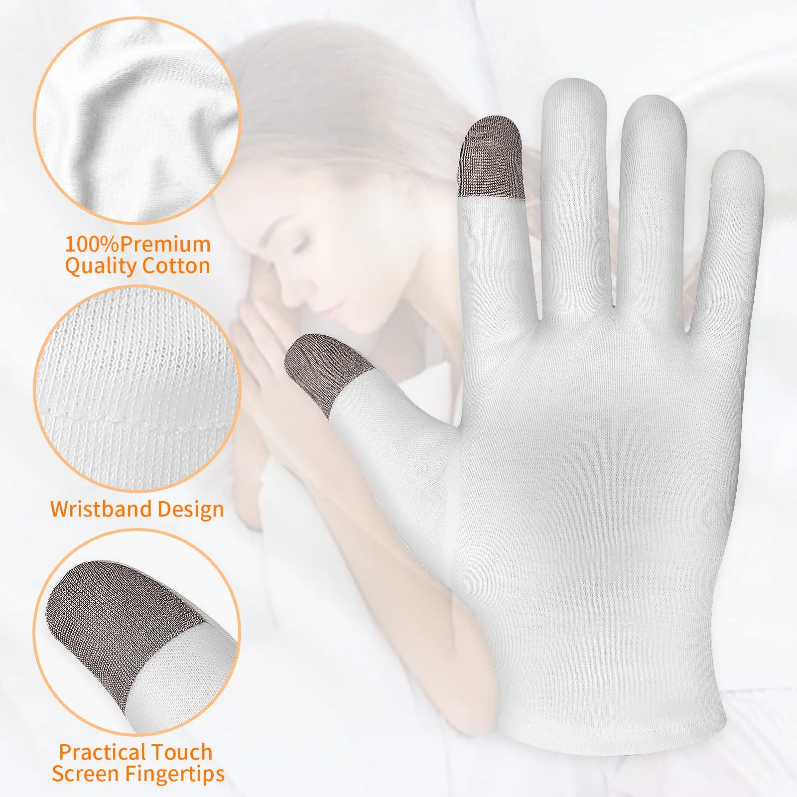 1 Pairs Medium Touch Screen Moisturizing Gloves White Cotton Moisturizing Gloves for OverNight Bedtime Heal Eczema Sleeping Lotion Hand Spa Treatment Gloves Repair Rough Cracked Dry Chapped Hands Skin 1 pair
