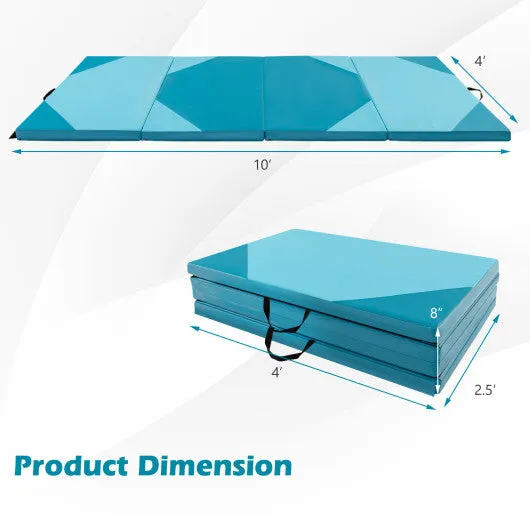 10' x 4' x 2" Folding Exercise Mat with Hook and Loop Fasteners-Blue