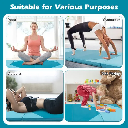 10' x 4' x 2" Folding Exercise Mat with Hook and Loop Fasteners-Blue