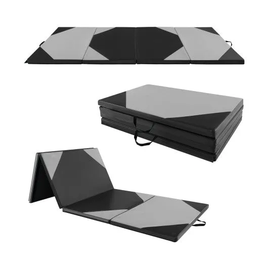 10' x 4' x 2" Folding Exercise Mat with Hook and Loop Fasteners-Gray