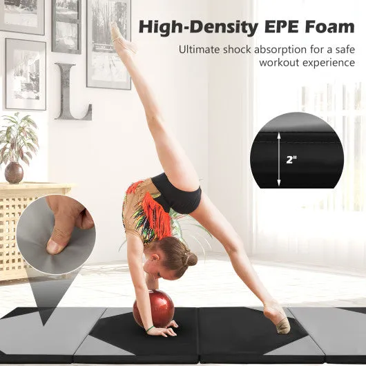 10' x 4' x 2" Folding Exercise Mat with Hook and Loop Fasteners-Gray