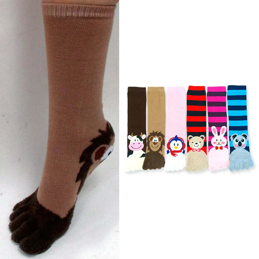 12 Pairs Toe Socks Calf Length Funny Feet Animal Womens Striped Toe Socks Toesox