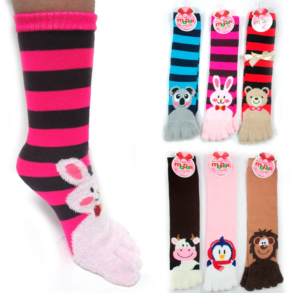 12 Pairs Toe Socks Calf Length Funny Feet Animal Womens Striped Toe Socks Toesox