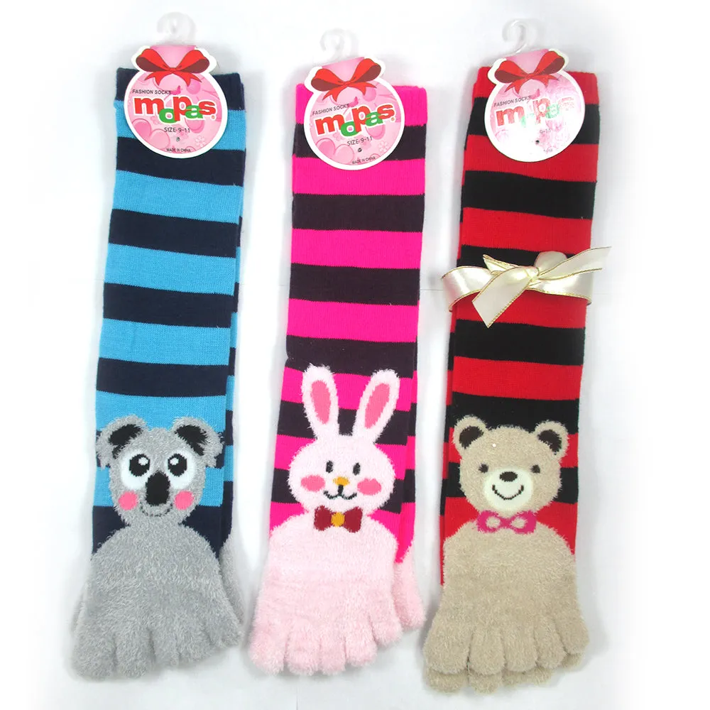 12 Pairs Toe Socks Calf Length Funny Feet Animal Womens Striped Toe Socks Toesox