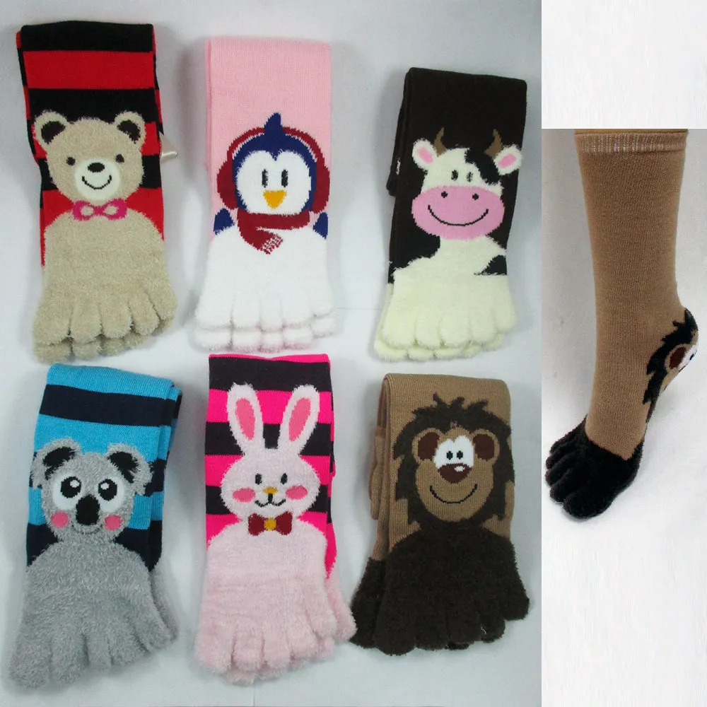 12 Pairs Toe Socks Calf Length Funny Feet Animal Womens Striped Toe Socks Toesox