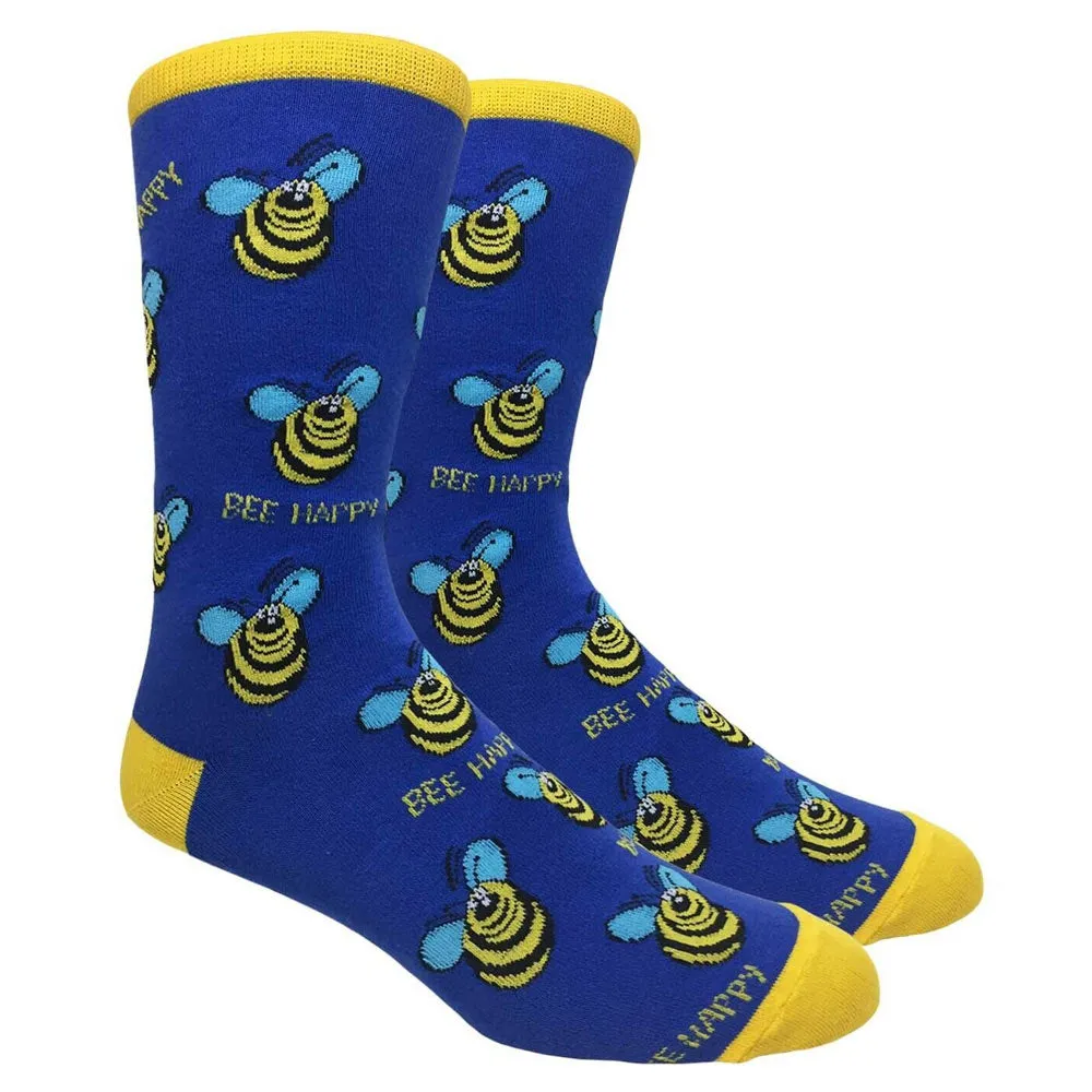2 Pairs Funny Dress Socks Novelty Fashion Crew Crazy Socks Bee Happy One Size