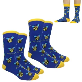 2 Pairs Funny Dress Socks Novelty Fashion Crew Crazy Socks Bee Happy One Size