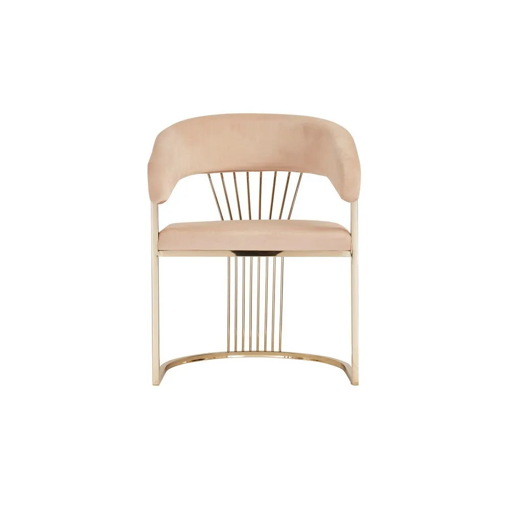 24" Dining Chair, Beige Velvet Seat, Gold Cantilever Windsor By Casagear Home