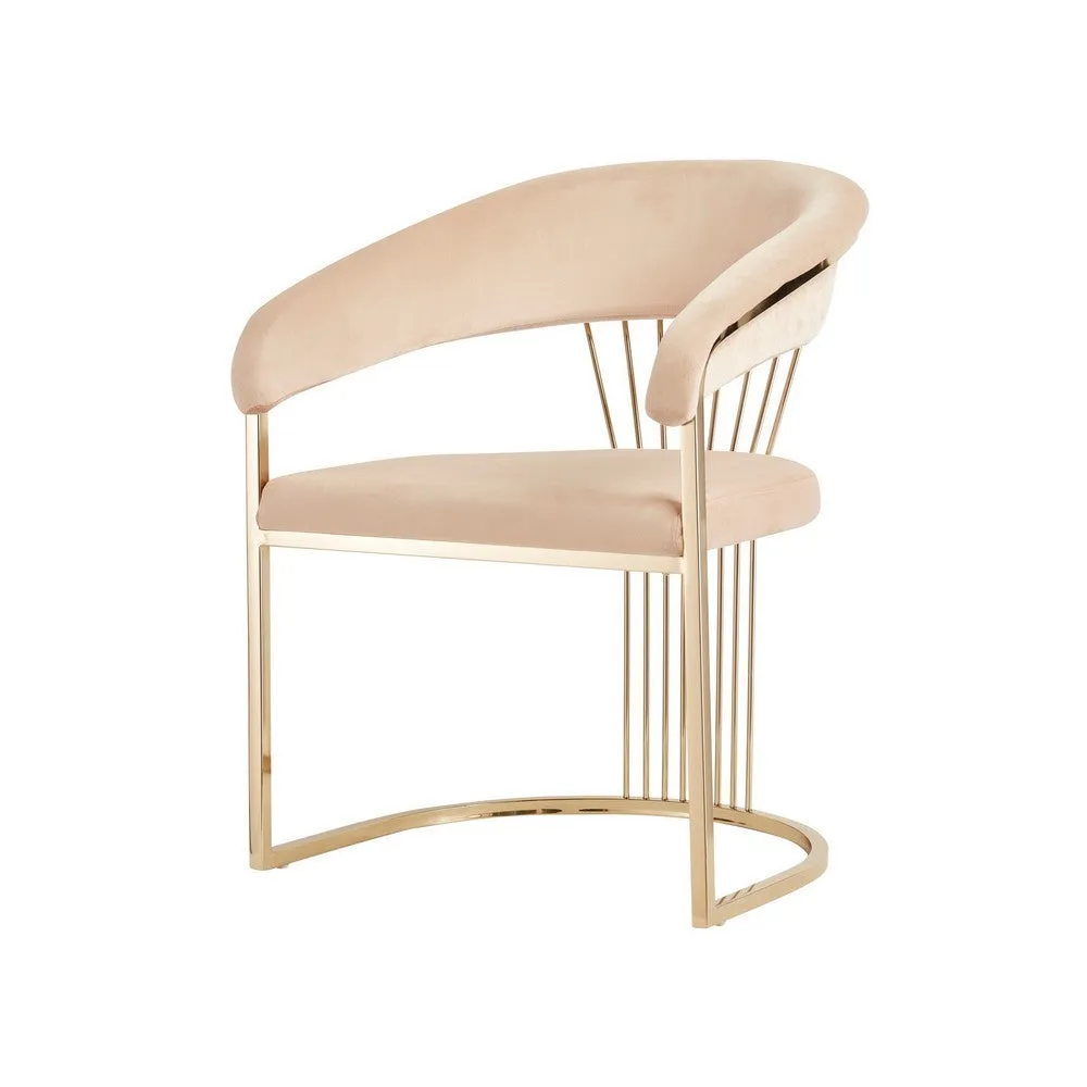 24" Dining Chair, Beige Velvet Seat, Gold Cantilever Windsor By Casagear Home