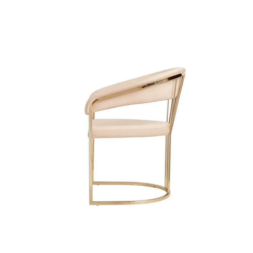 24" Dining Chair, Beige Velvet Seat, Gold Cantilever Windsor By Casagear Home