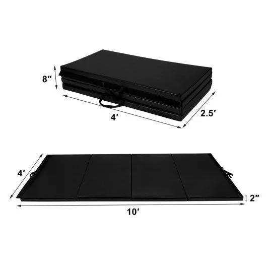 4 Feet x 10 Feet Thick Folding Panel Gymnastics Mat-Black