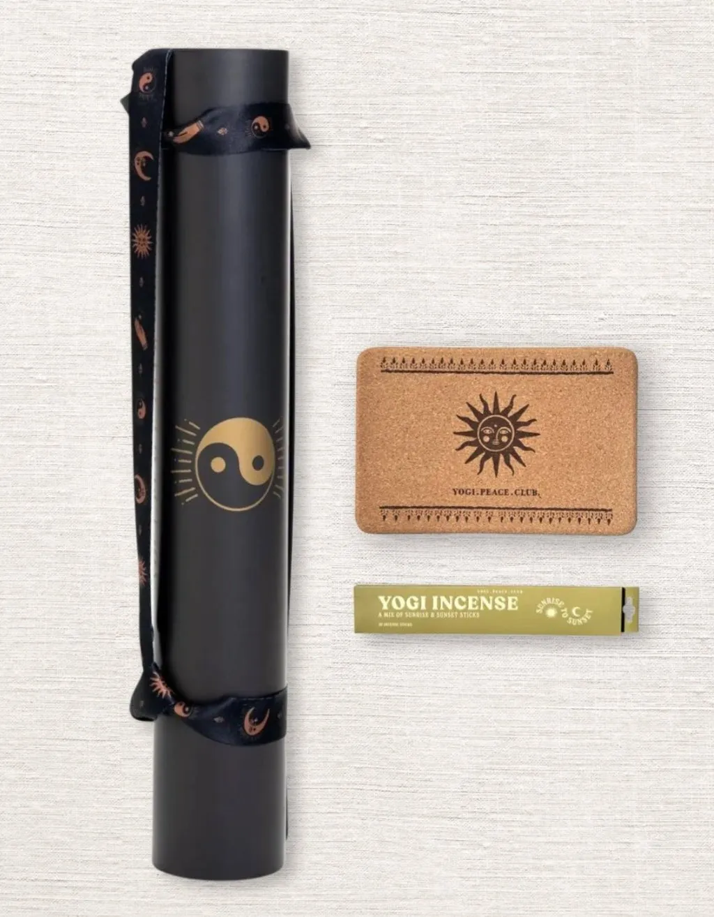 5 mm Yoga Pack - Gold Deluxe  Yoga Mat   Block   Strap   Incense