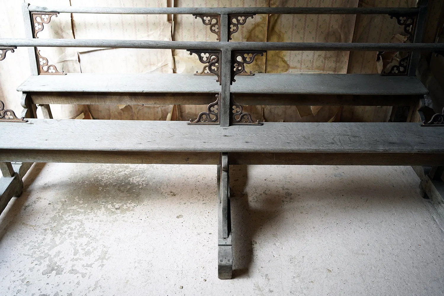 A Good Pair of c.1900 French Gothic Revival Oak Benches