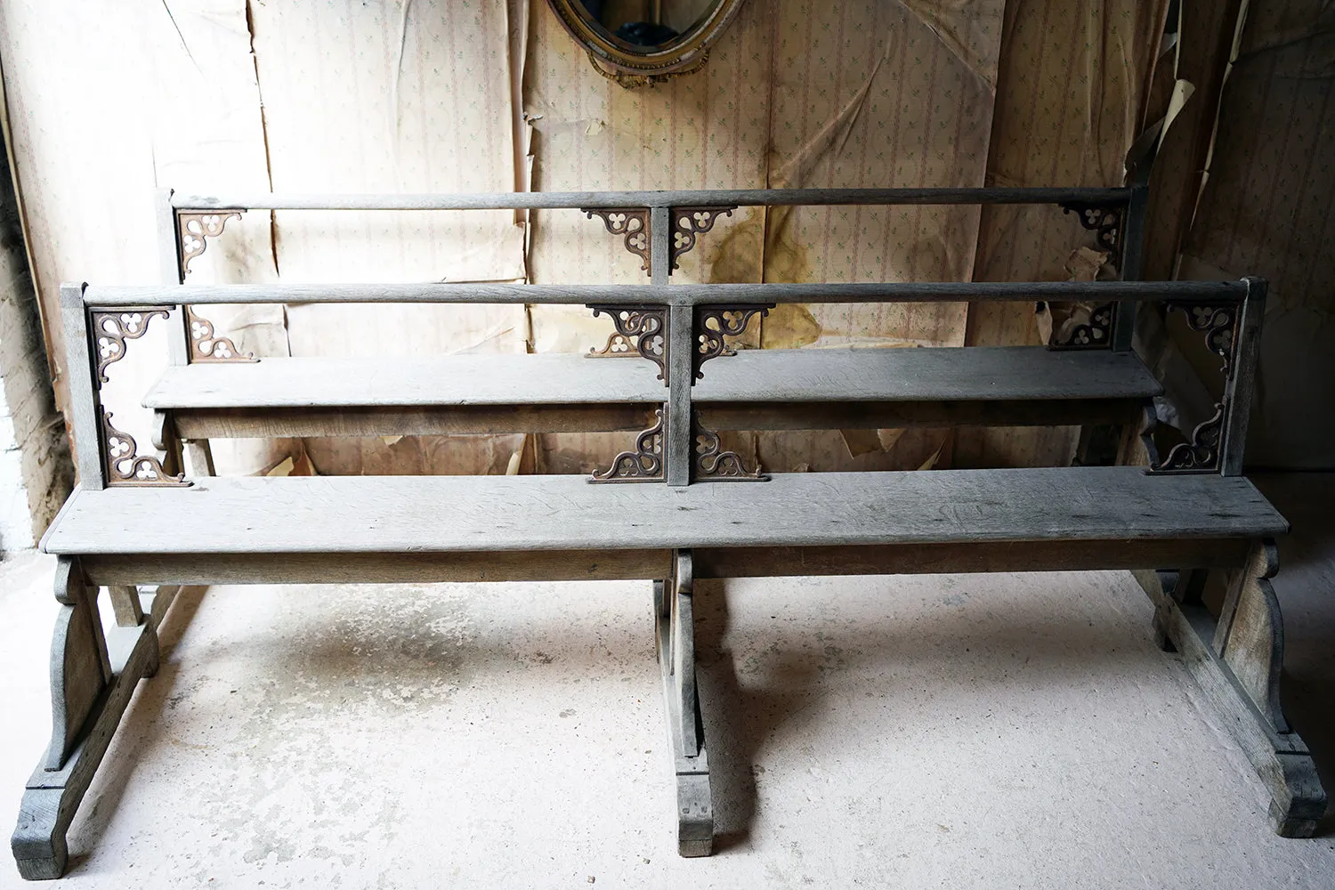 A Good Pair of c.1900 French Gothic Revival Oak Benches