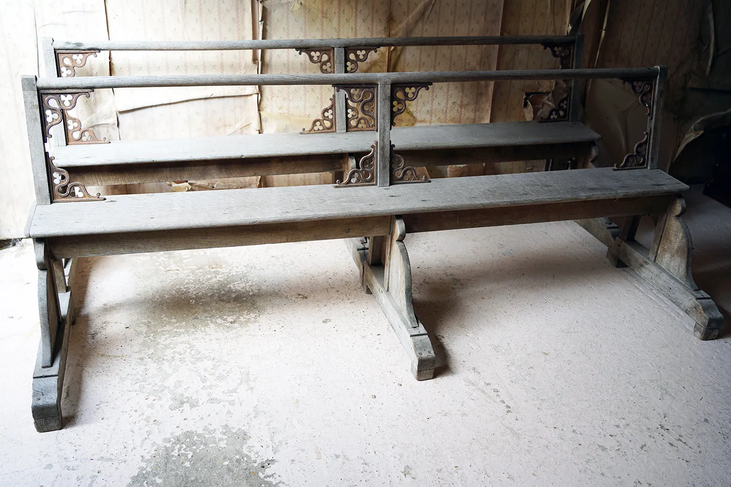 A Good Pair of c.1900 French Gothic Revival Oak Benches