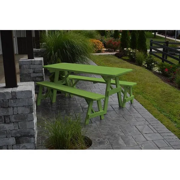A&L Furniture Yellow Pine Traditional Picnic Table with 2 Benches – Size 6ft and 8ft