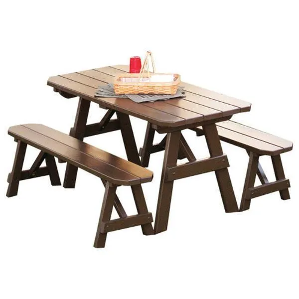 A&L Furniture Yellow Pine Traditional Picnic Table with 2 Benches – Size 6ft and 8ft