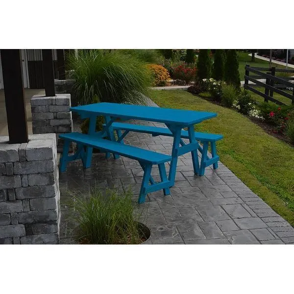 A&L Furniture Yellow Pine Traditional Picnic Table with 2 Benches – Size 6ft and 8ft