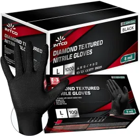 Basic DIamond Textured Nitrile Gloves, Black, 8mil