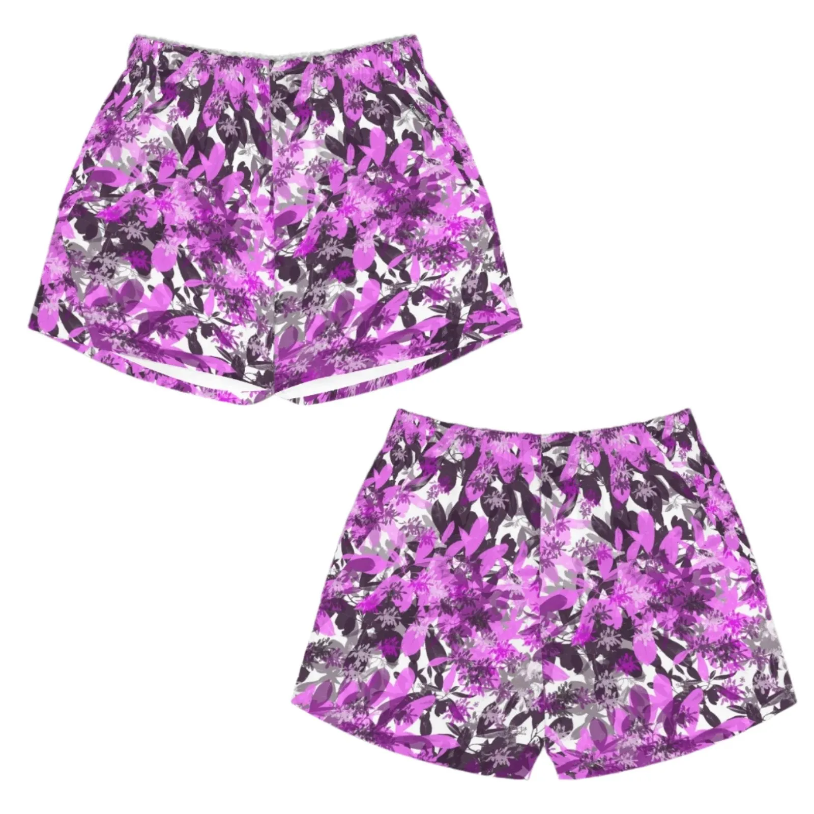 Black & Pink Leaves Art Zip Pocket Shorts up to 5 XL (FWS)