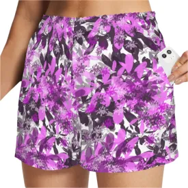 Black & Pink Leaves Art Zip Pocket Shorts up to 5 XL (FWS)