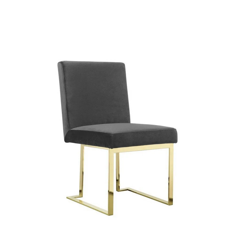 Boly 24 Inch Side Dining Chair Set of 2, Gray Velvet, Gold Cantilever By Casagear Home