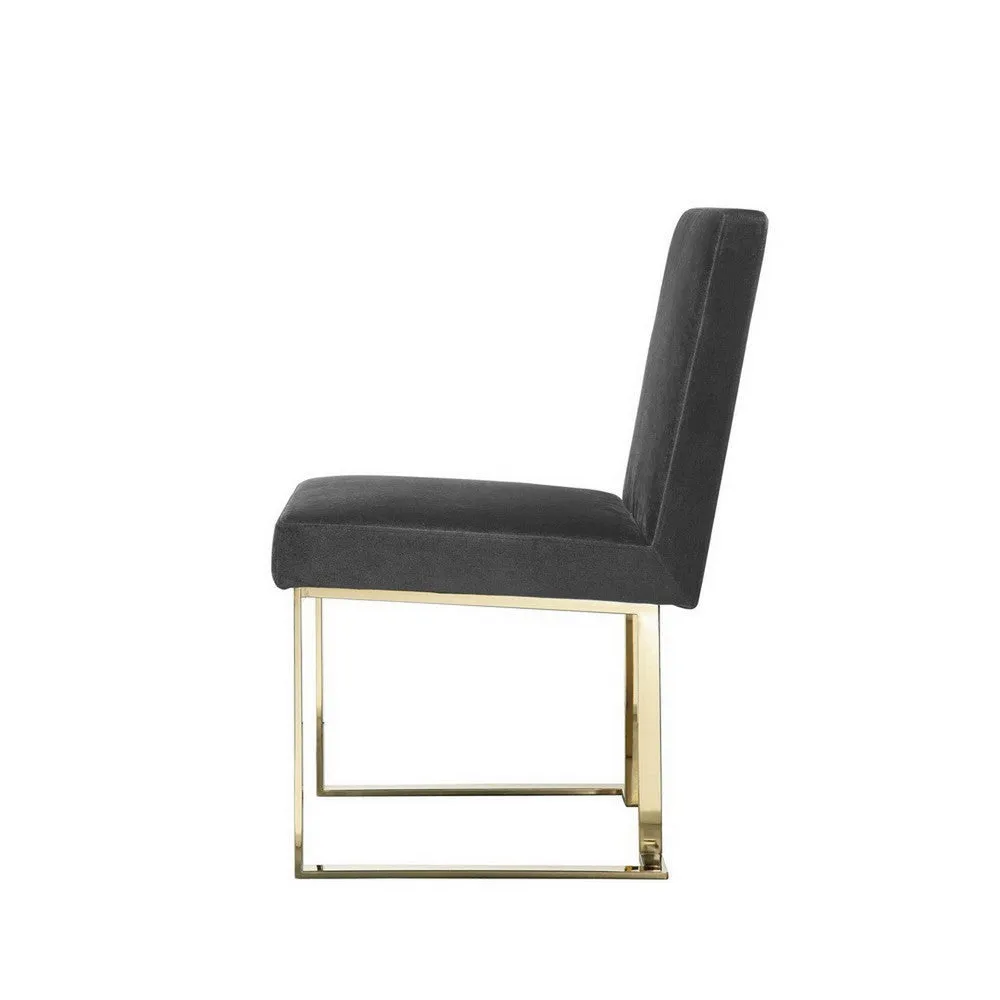 Boly 24 Inch Side Dining Chair Set of 2, Gray Velvet, Gold Cantilever By Casagear Home