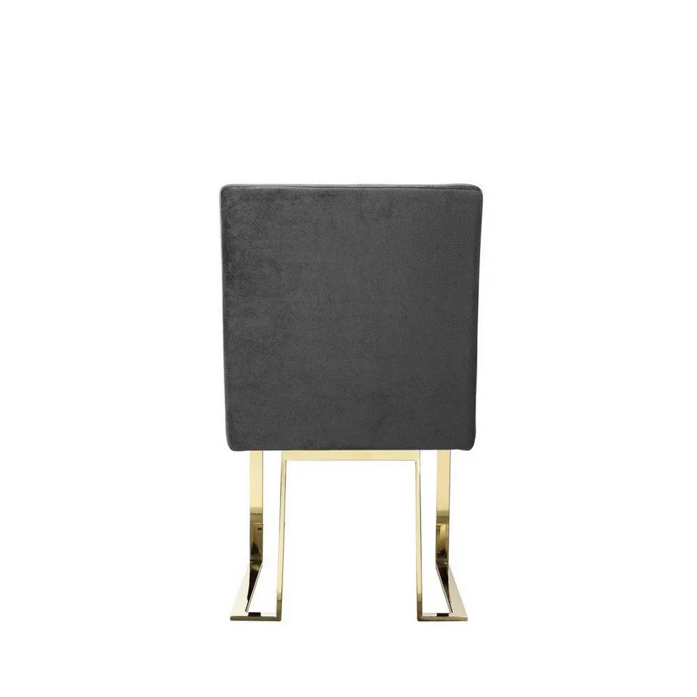 Boly 24 Inch Side Dining Chair Set of 2, Gray Velvet, Gold Cantilever By Casagear Home