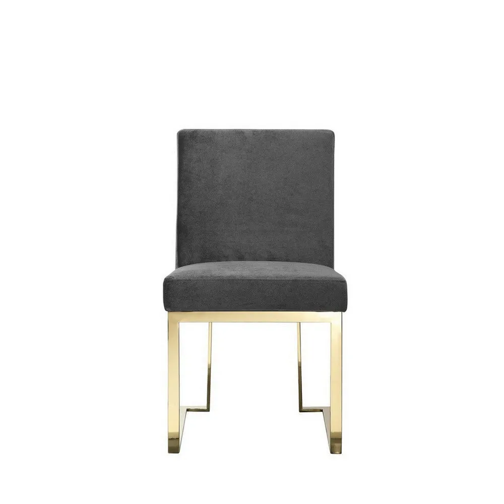 Boly 24 Inch Side Dining Chair Set of 2, Gray Velvet, Gold Cantilever By Casagear Home