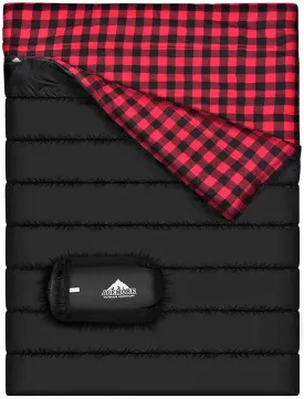 Cotton Flannel Double Sleeping Bag for Camping, Backpacking, or Hiking. Queen Size 2 Person Waterproof Sleeping Bag for Adults or Teens. Truck, Tent, or Sleeping Pad, Lightweight（Pillows NOT Include）