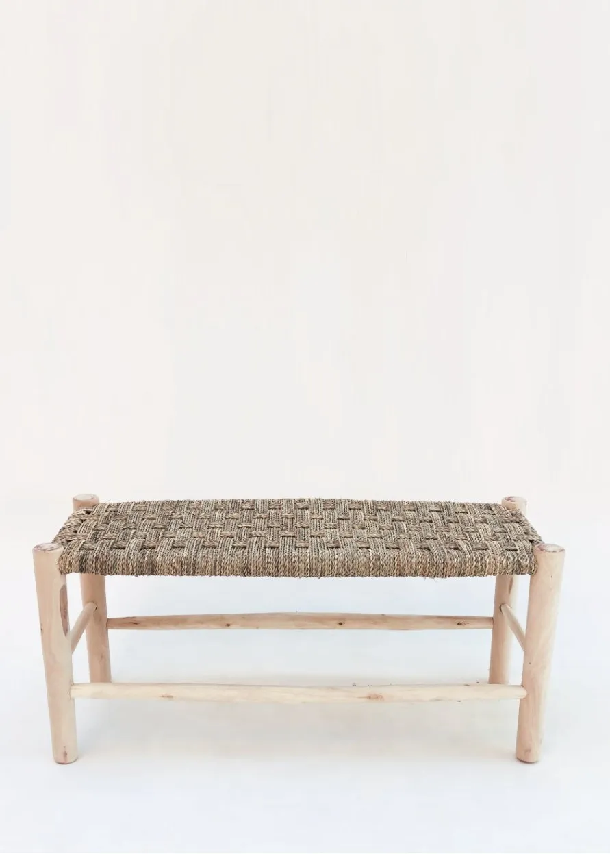 CROSS WOVEN WICKER BENCH