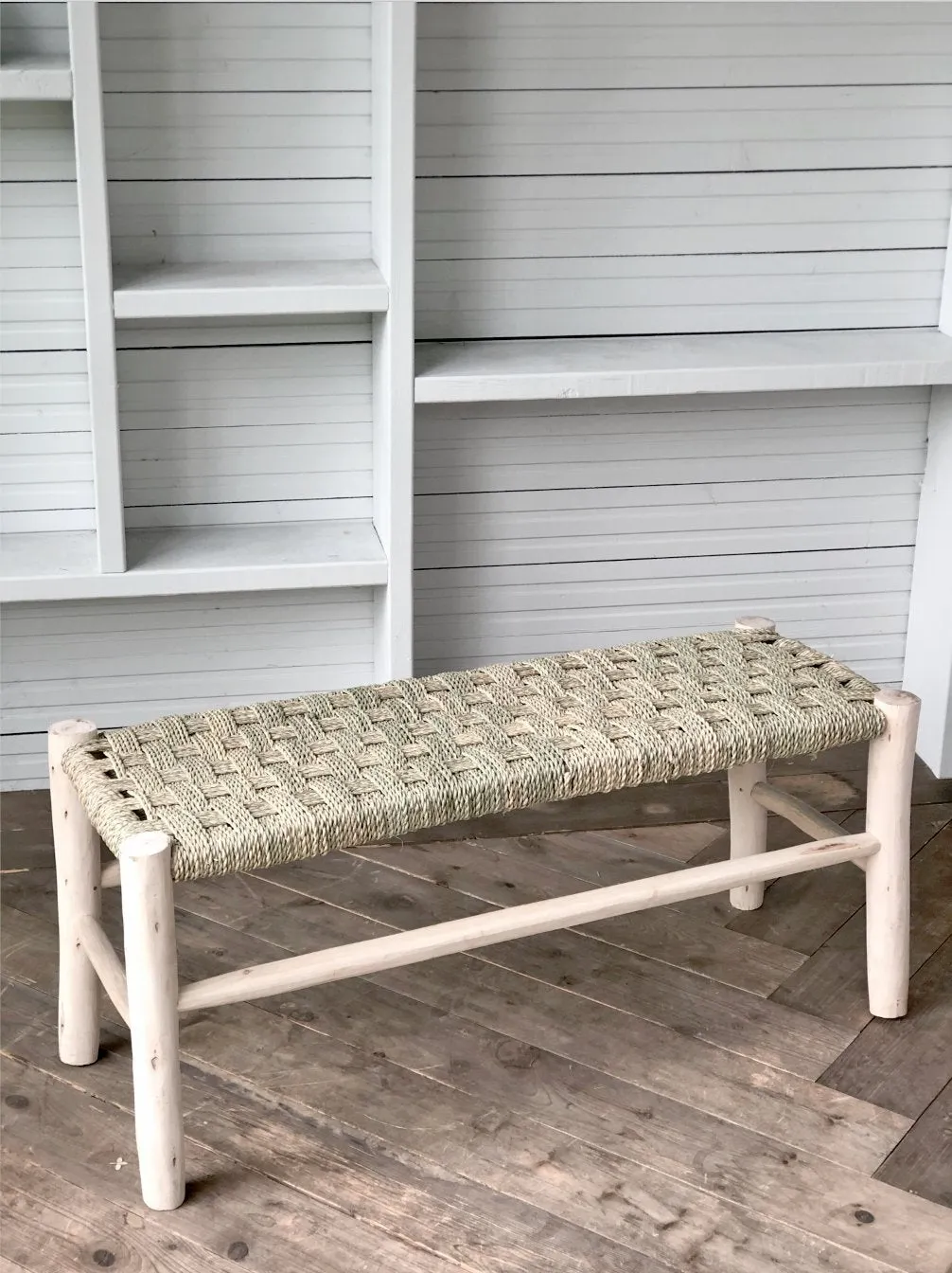 CROSS WOVEN WICKER BENCH