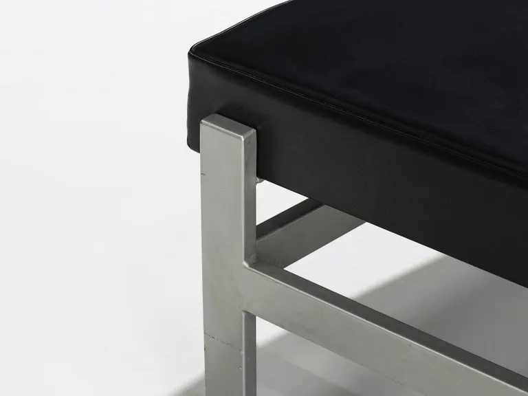 Curved Benches in Black Upholstery and Metal