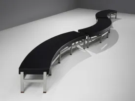 Curved Benches in Black Upholstery and Metal