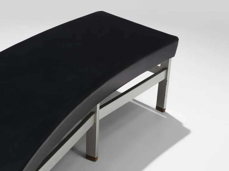 Curved Benches in Black Upholstery and Metal