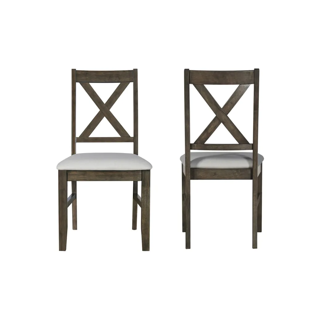 Dow 20 Inch Dining Side Chair Set of 2, Gray Padded Seat, Brown Cross Back By Casagear Home