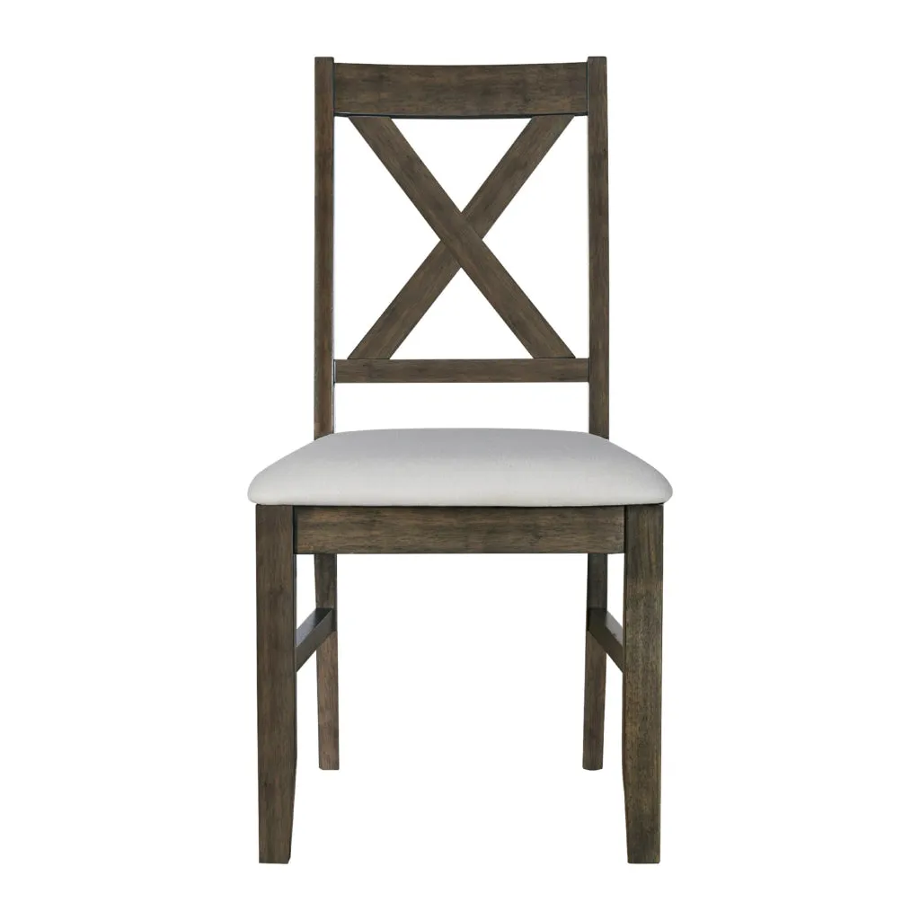 Dow 20 Inch Dining Side Chair Set of 2, Gray Padded Seat, Brown Cross Back By Casagear Home