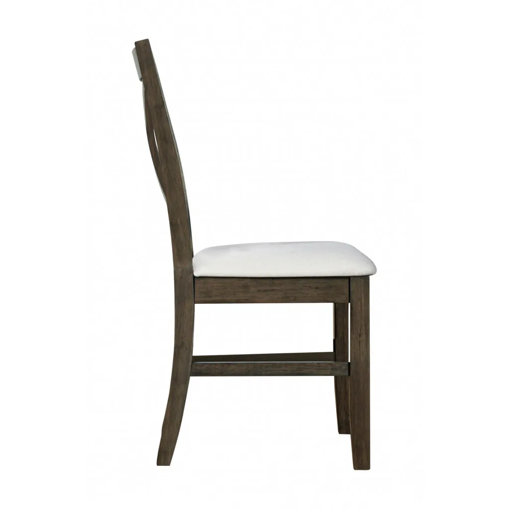Dow 20 Inch Dining Side Chair Set of 2, Gray Padded Seat, Brown Cross Back By Casagear Home