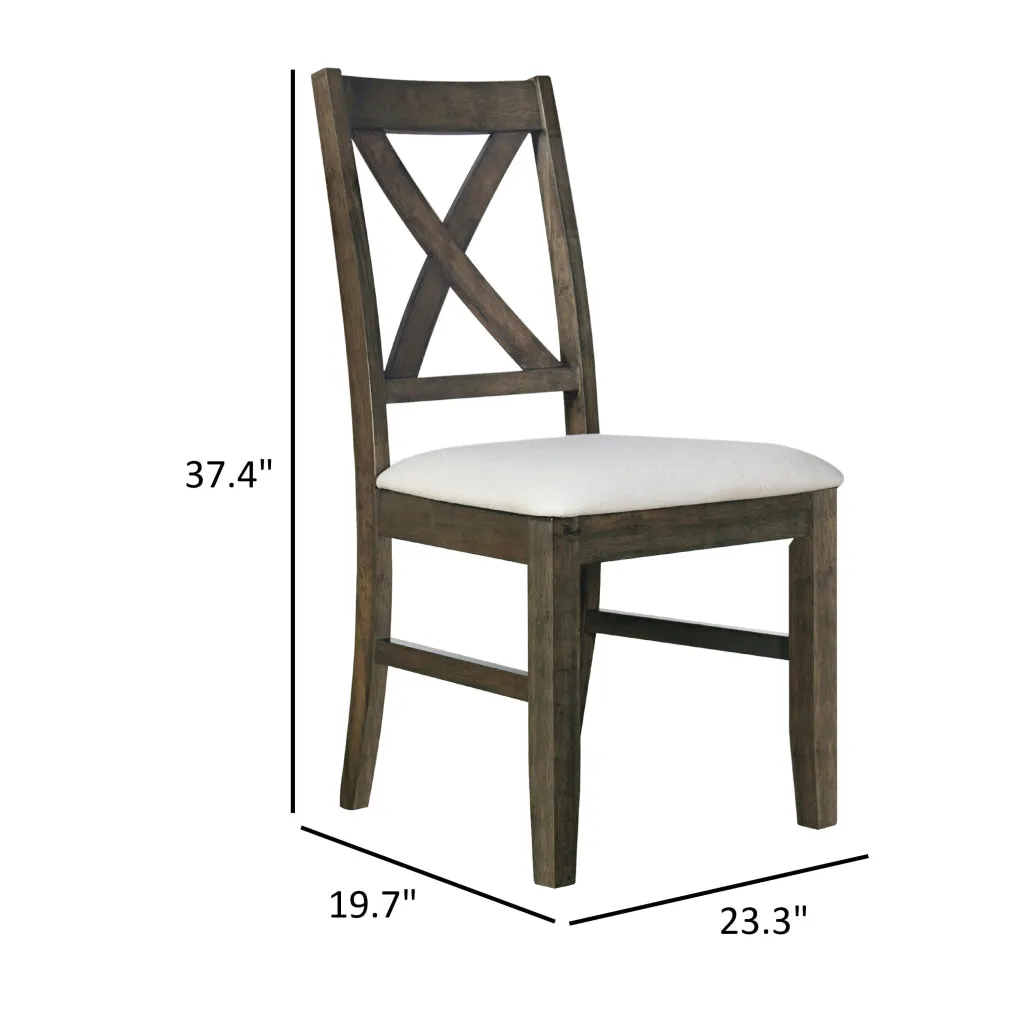 Dow 20 Inch Dining Side Chair Set of 2, Gray Padded Seat, Brown Cross Back By Casagear Home