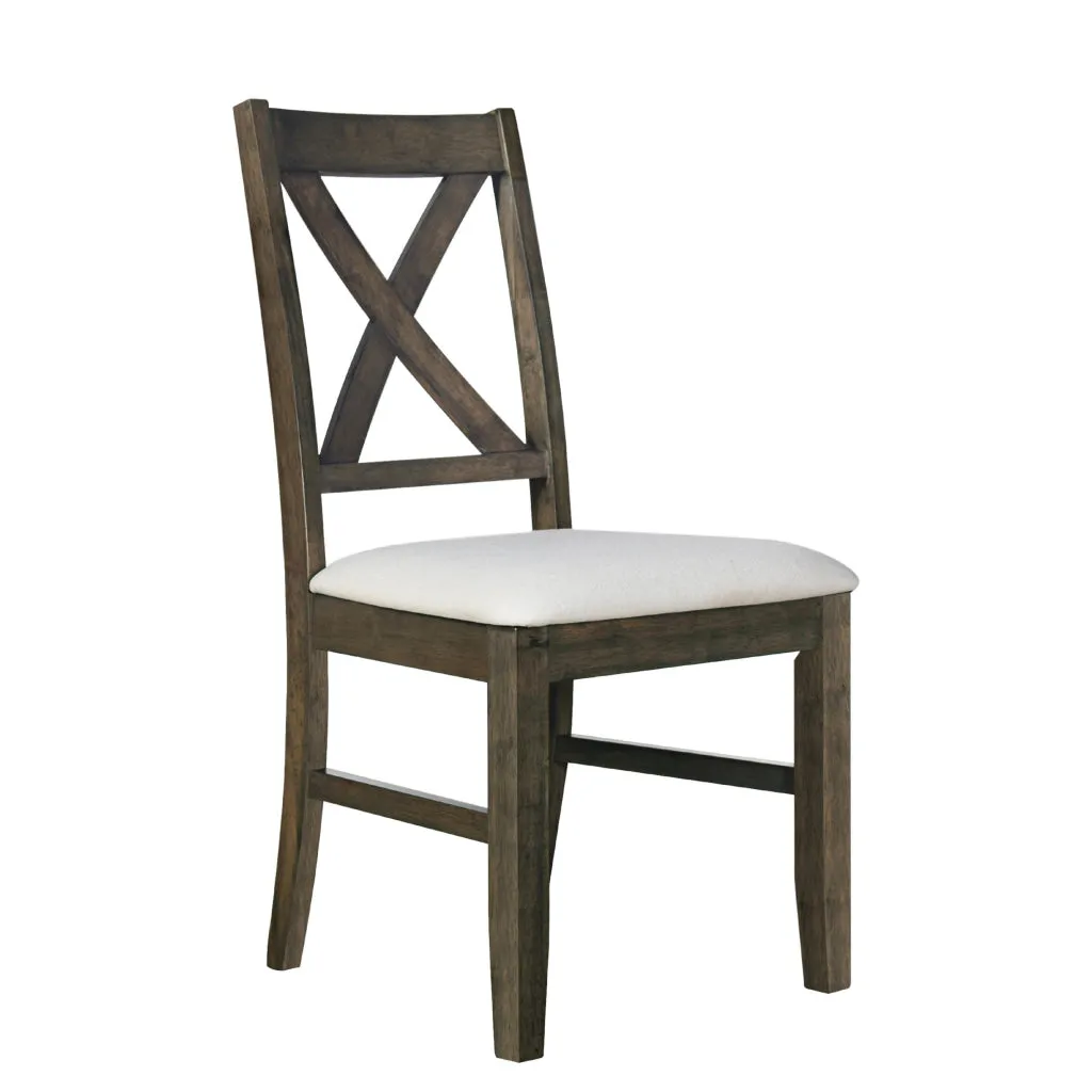 Dow 20 Inch Dining Side Chair Set of 2, Gray Padded Seat, Brown Cross Back By Casagear Home