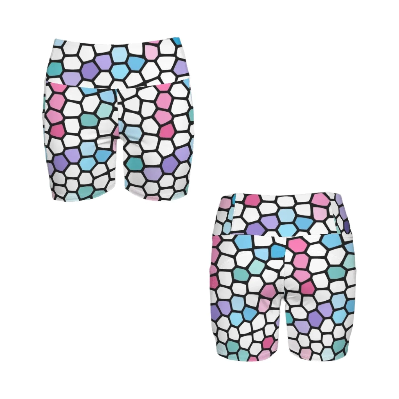 Feathers Stained Glass Yoga Shorts with Pockets up to 5 XL (FWS)