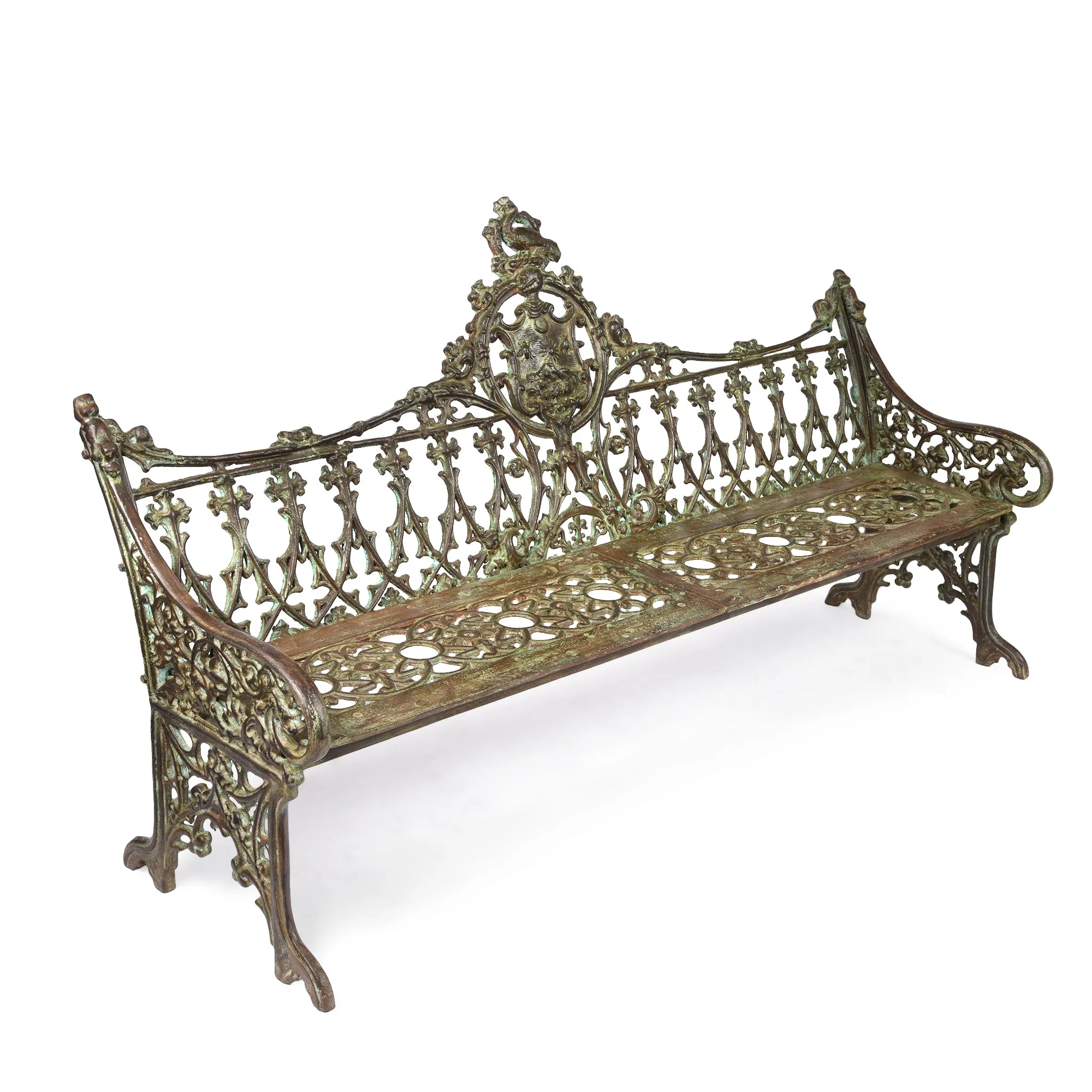 Gothic Cast Iron Garden Bench - Coalbrookdale Style