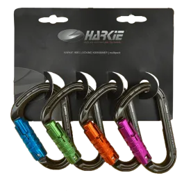 HMS 3 Way Locking Pack of 4 Assorted Colour Climbing Karabiners