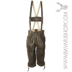 Men's Traditional Bavarian Lederhose "Karl", leather trousers, knee length, with braces - Vintage Brown