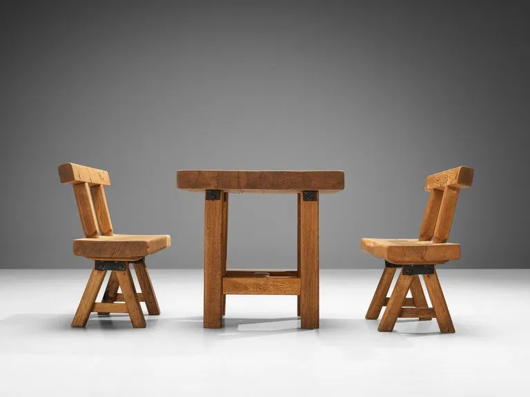 Mobichalet Brutalist Table and Benches in Warm Blond Oak
