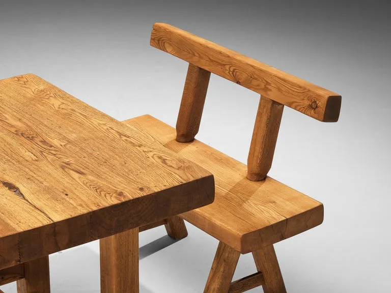 Mobichalet Brutalist Table and Benches in Warm Blond Oak