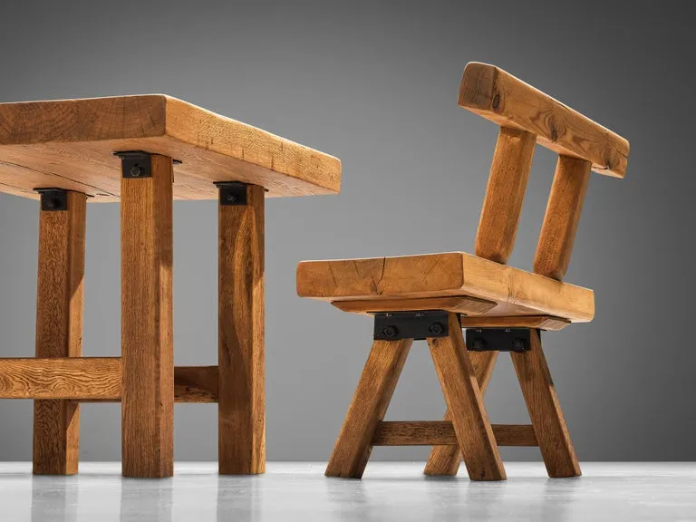 Mobichalet Brutalist Table and Benches in Warm Blond Oak