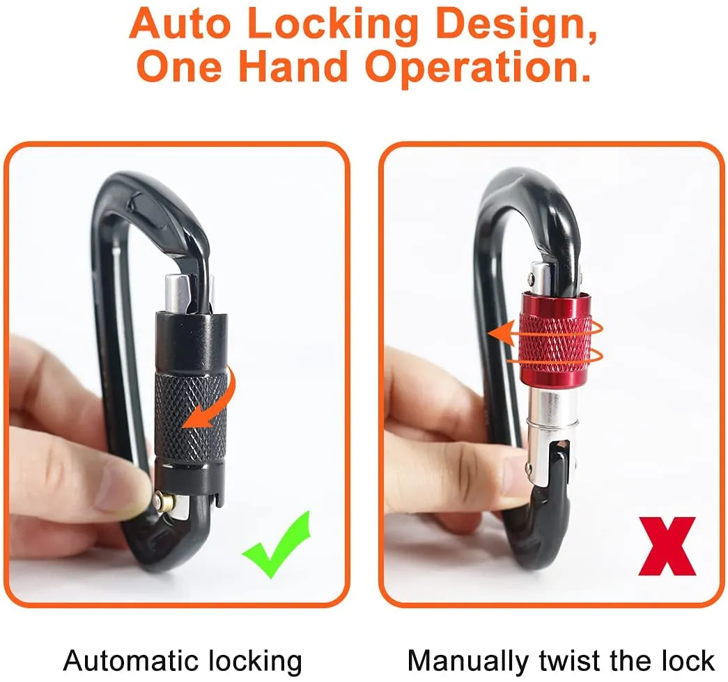 NewDoar 24-30KN Auto Locking Clips D-Shaped Heavy Duty for Camping, Hiking, Swing, Hammock