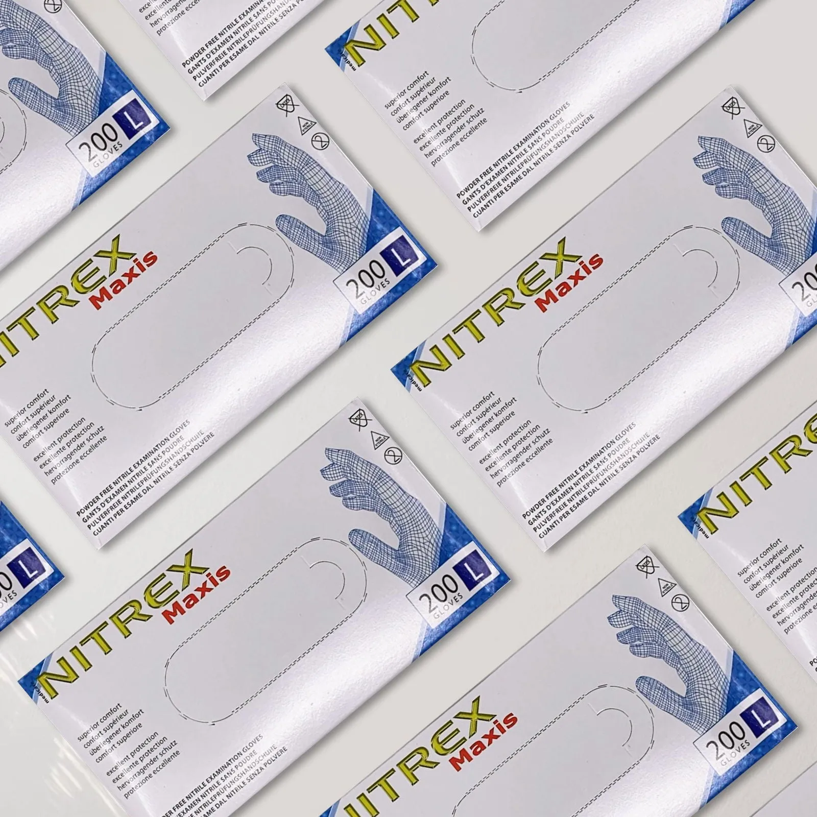 Pack of 200 Nitrex Maxis Nitrile Disposable Gloves Powder Free Gloves